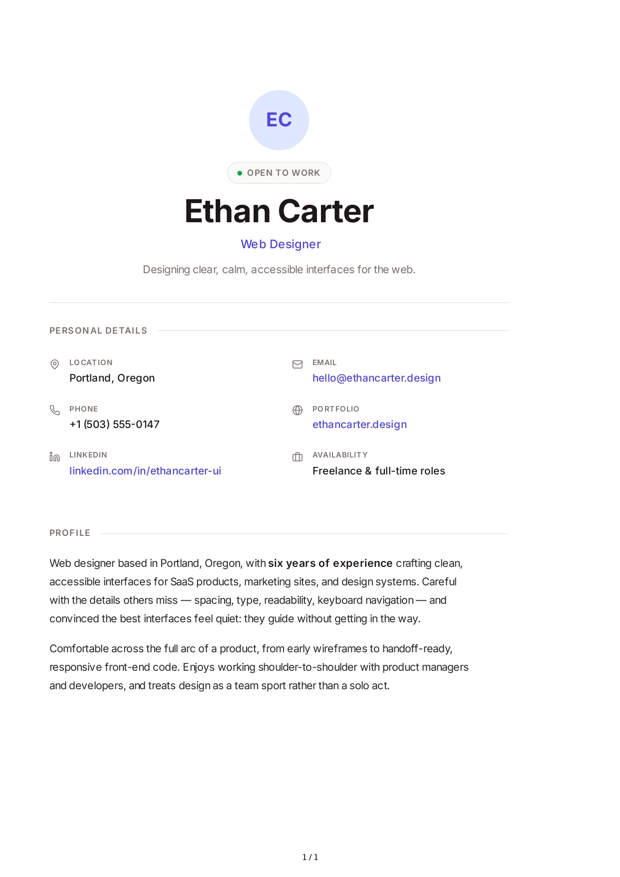 Web Designer Resume Profile - Free AI Resume Profile Generator, 50+ Real Resume Profile Examples