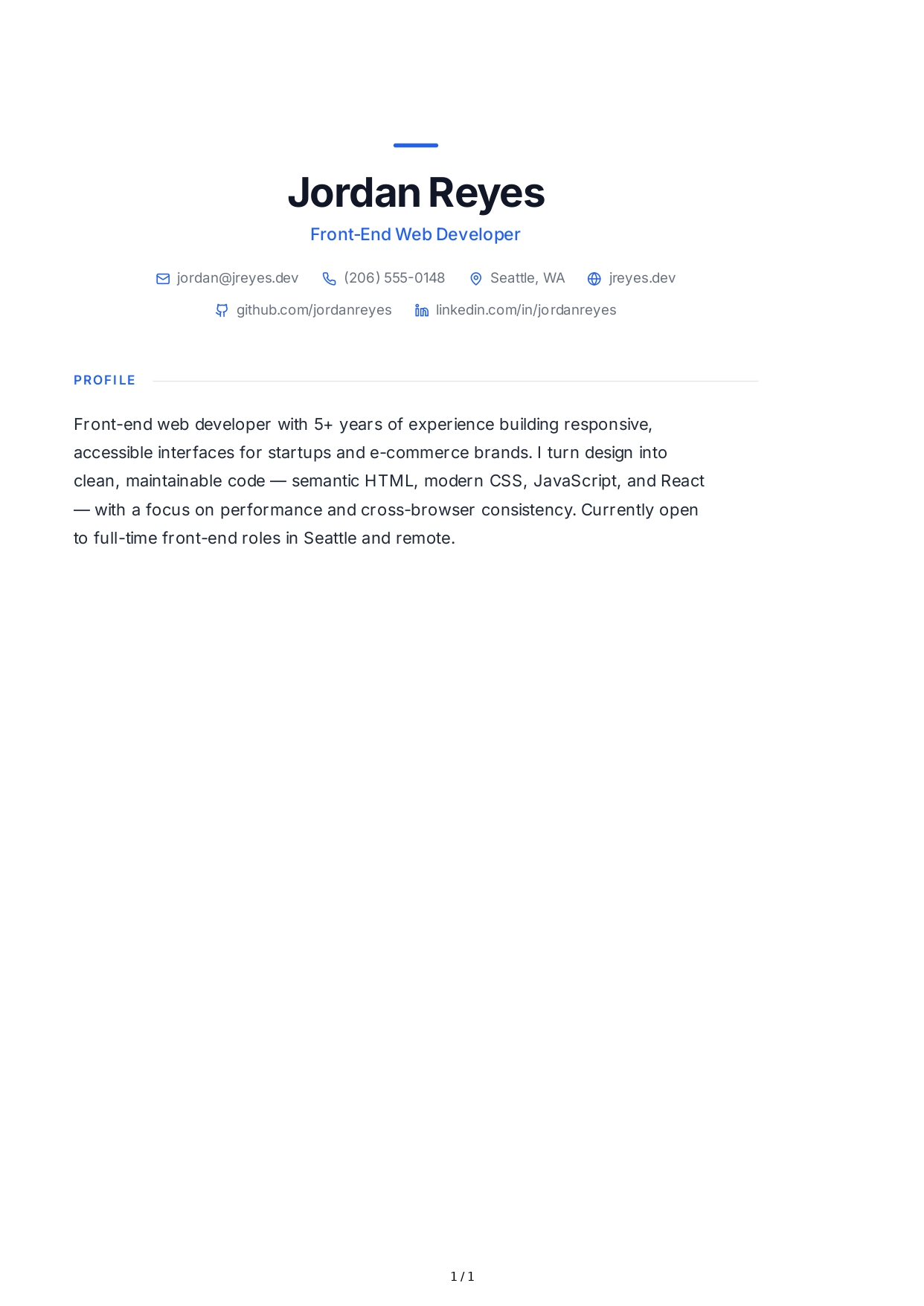 Web Developer Resume Profile - Free AI Resume Profile Generator, 50+ Real Resume Profile Examples