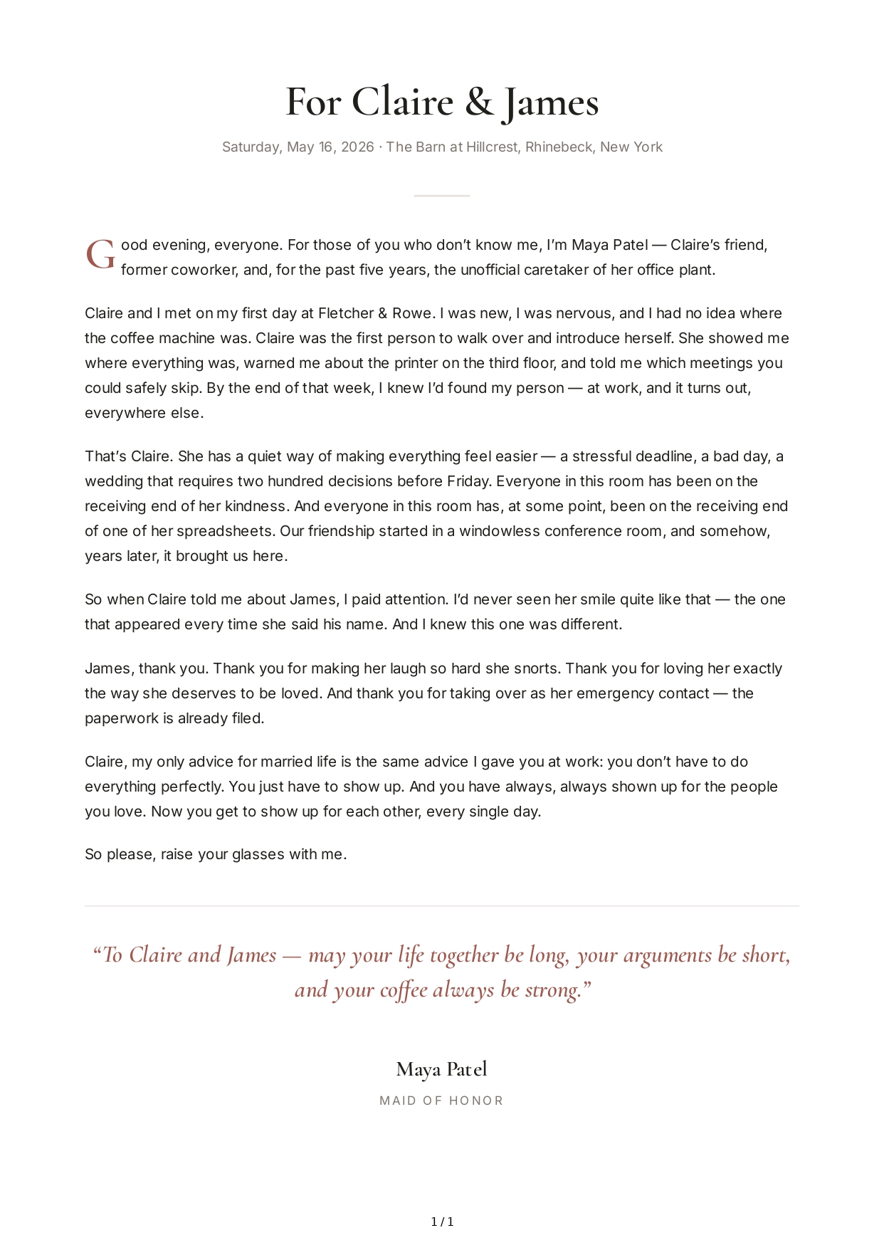 Work Friend Maid of Honor Speech - Free AI Maid of Honor Speech Generator, 50+ Real Maid of Honor Speech Examples