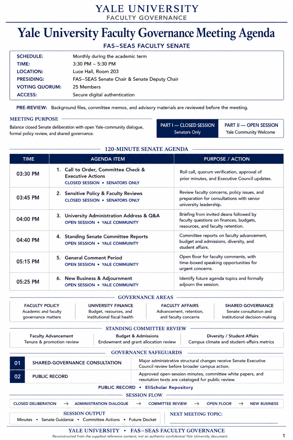 Yale University Faculty Governance Meeting Agenda - Free AI Meeting Agenda Generator, 50+ Real Meeting Agenda Examples