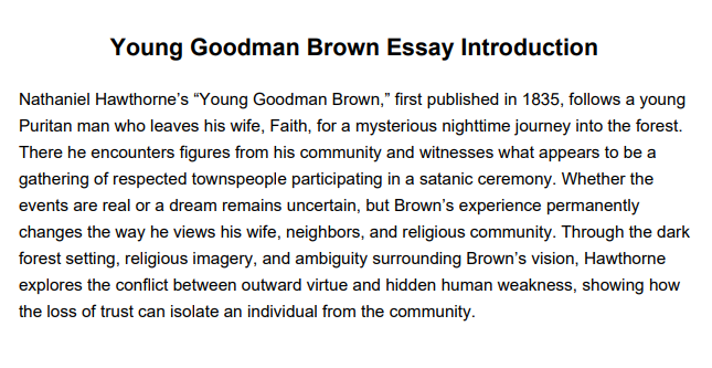 Young Goodman Brown Essay Introduction - Free AI Essay Introduction Generator, 50+ Real Essay Introduction Examples