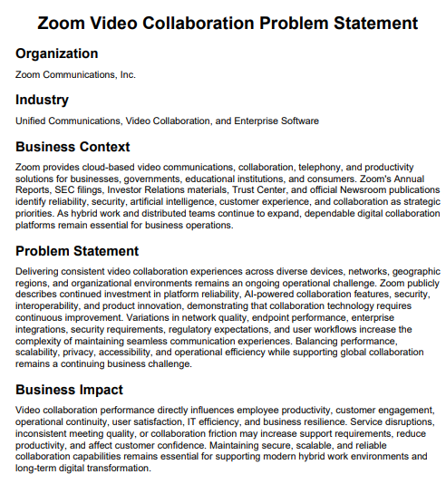 Zoom Video Collaboration Problem Statement - Free AI Problem Statement Generator, 50+Real Problem Statement Examples