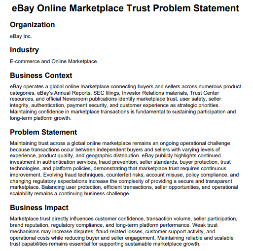 eBay Online Marketplace Trust Problem Statement - Free AI Problem Statement Generator, 50+Real Problem Statement Examples