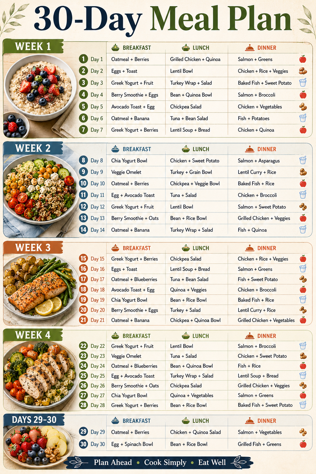 30-Day Meal Plan - Free AI Meal Plan Generator, 50+ Real Meal Plan Examples