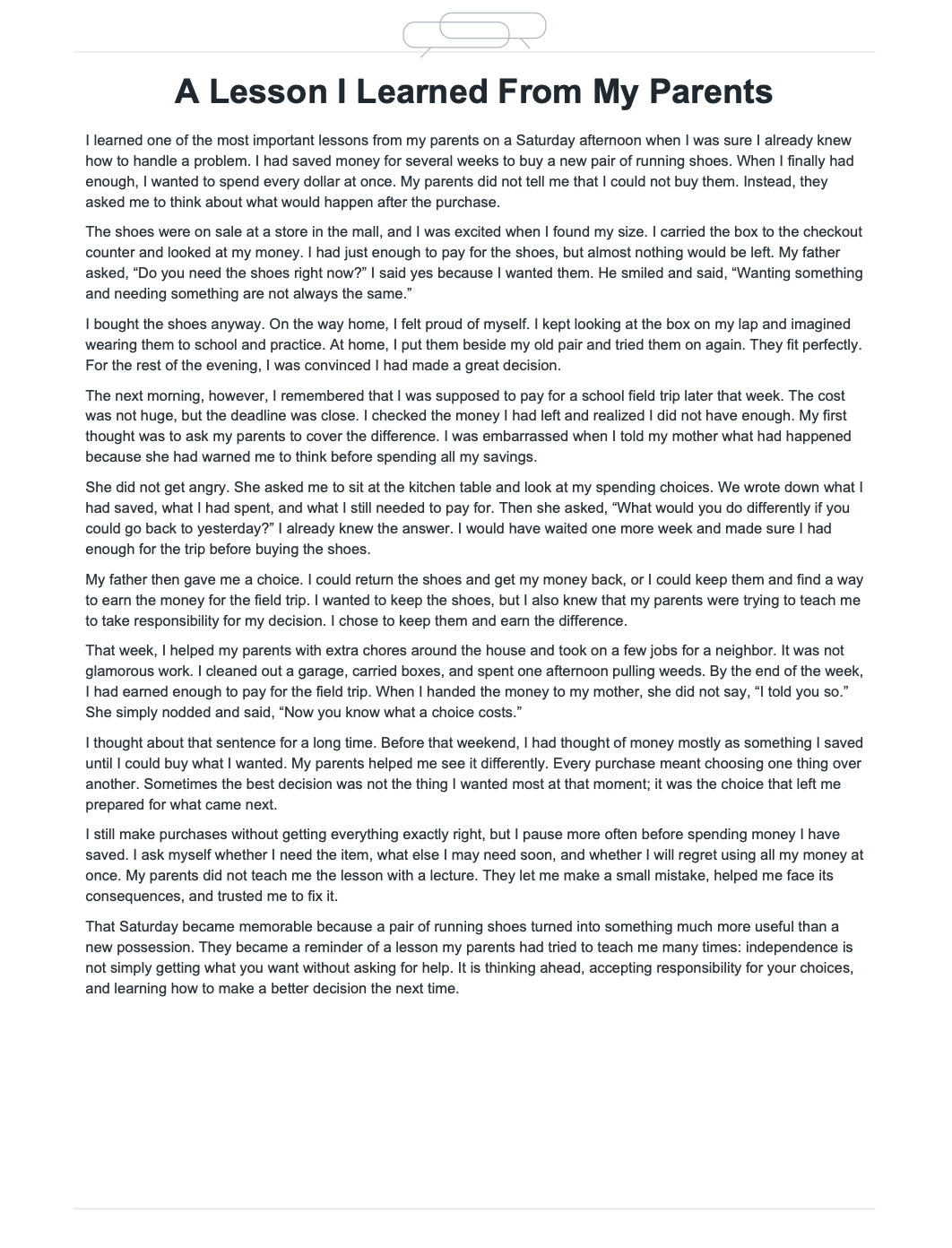 Integrity Values Examples A Lesson I Learned From My Teacher Narrative Essay - AI Narrative Essay ...