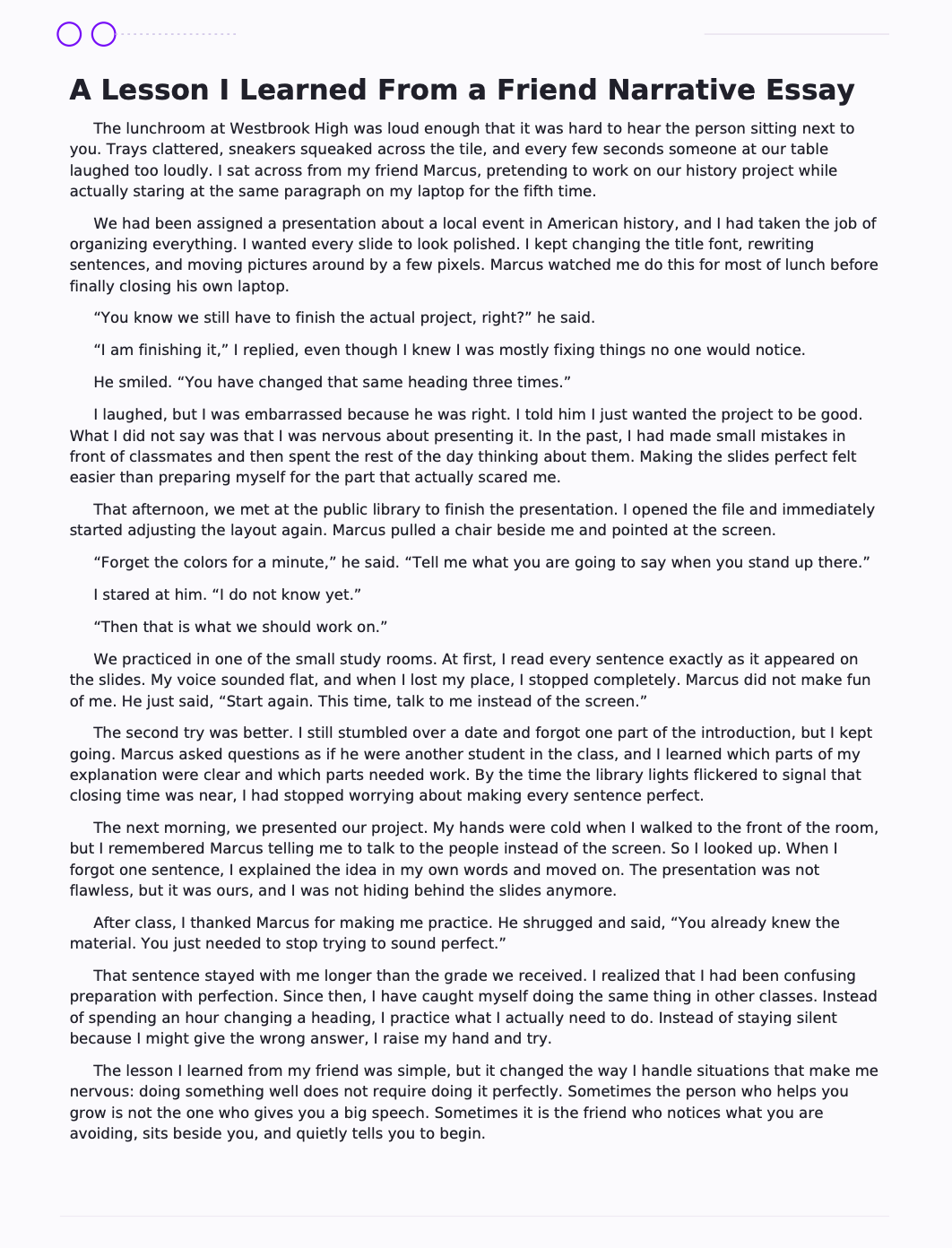 A Lesson I Learned From a Friend Narrative Essay - Free AI Narrative Essay Generator, 50+ Real Narrative Essay Examples
