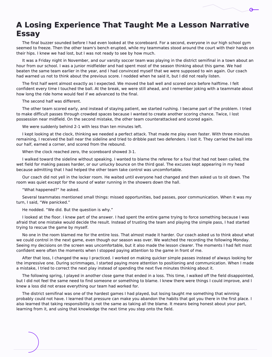 A Losing Experience That Taught Me a Lesson Narrative Essay - Free AI Narrative Essay Generator, 50+ Real Narrative Essay Examples