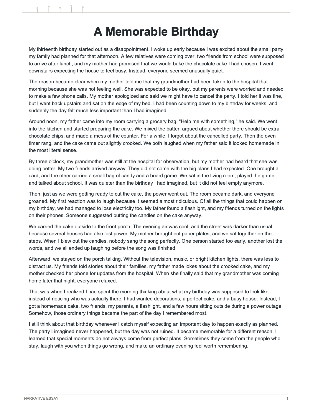 A Memorable Birthday Narrative Essay - Free AI Narrative Essay Generator, 50+ Real Narrative Essay Examples