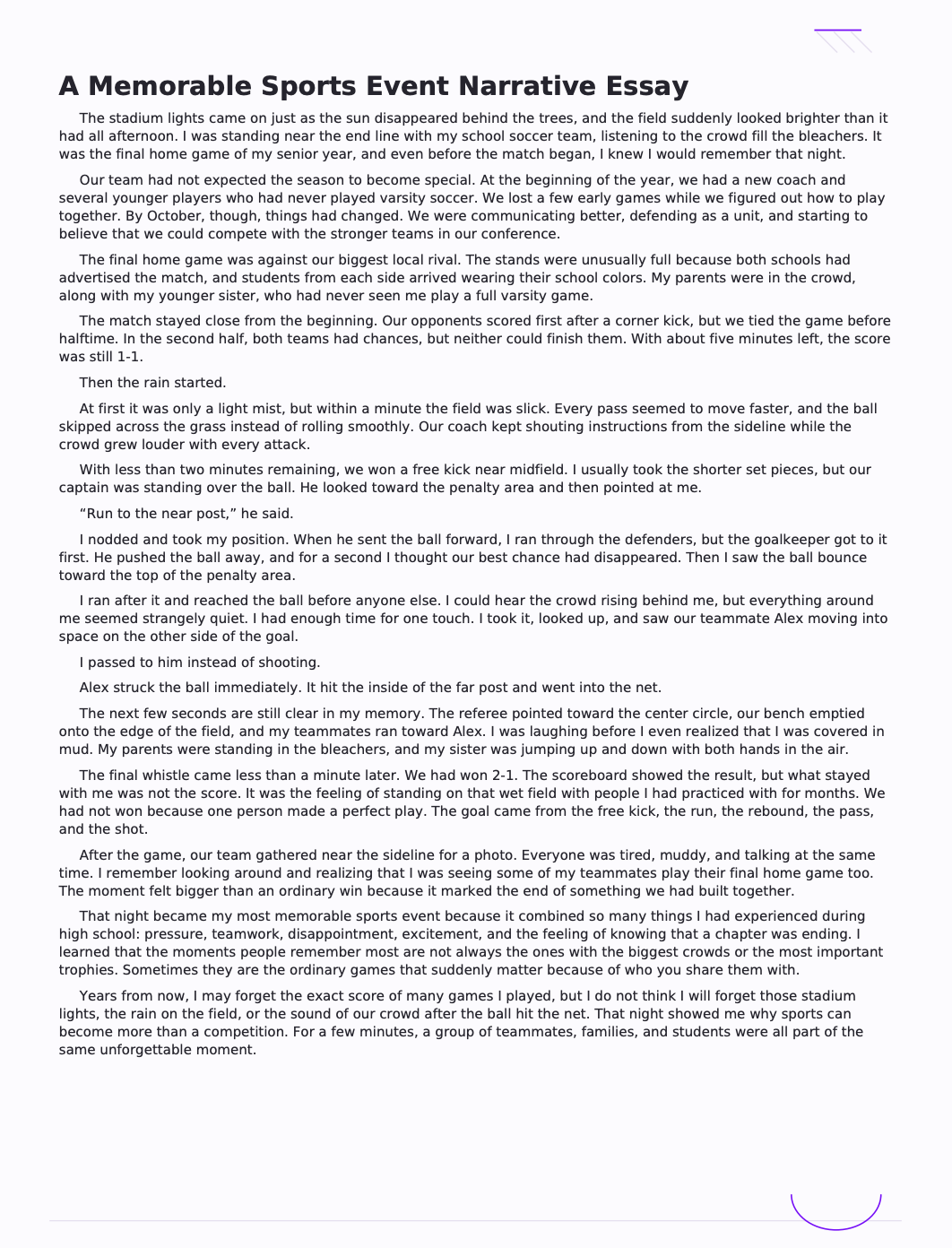 A Memorable Sports Event Narrative Essay - Free AI Narrative Essay Generator, 50+ Real Narrative Essay Examples