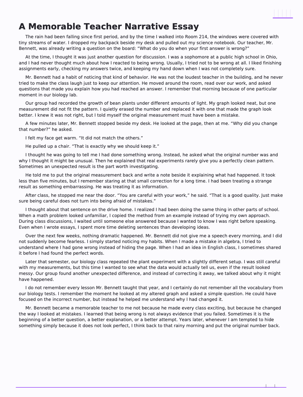 A Memorable Teacher Narrative Essay - Free AI Narrative Essay Generator, 50+ Real Narrative Essay Examples