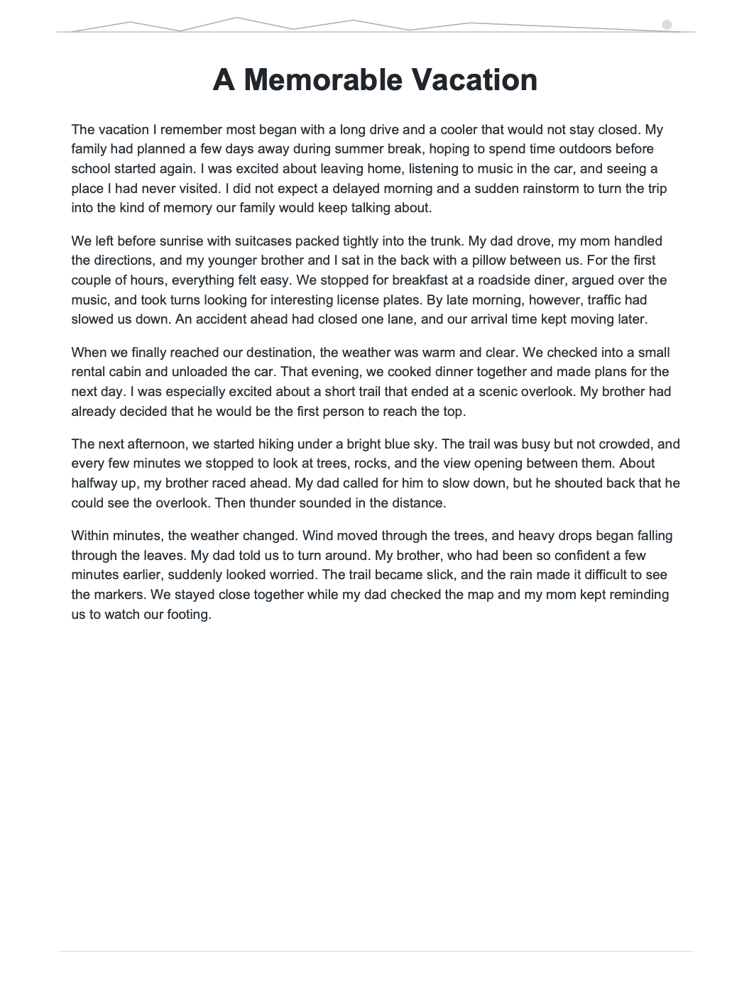 A Memorable Vacation Narrative Essay - Free AI Narrative Essay Generator, 50+ Real Narrative Essay Examples