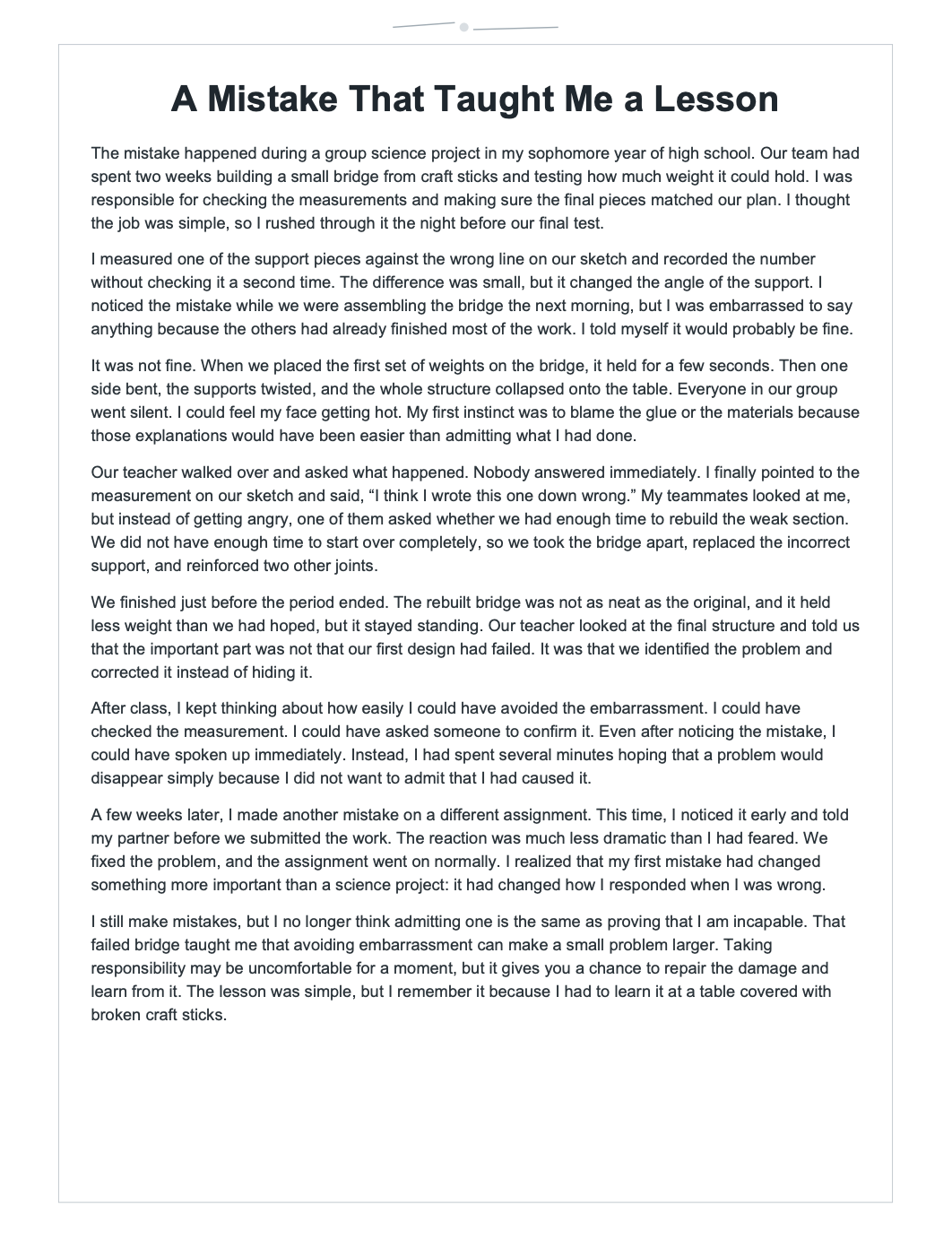 A Mistake That Taught Me a Lesson Narrative Essay - Free AI Narrative Essay Generator, 50+ Real Narrative Essay Examples