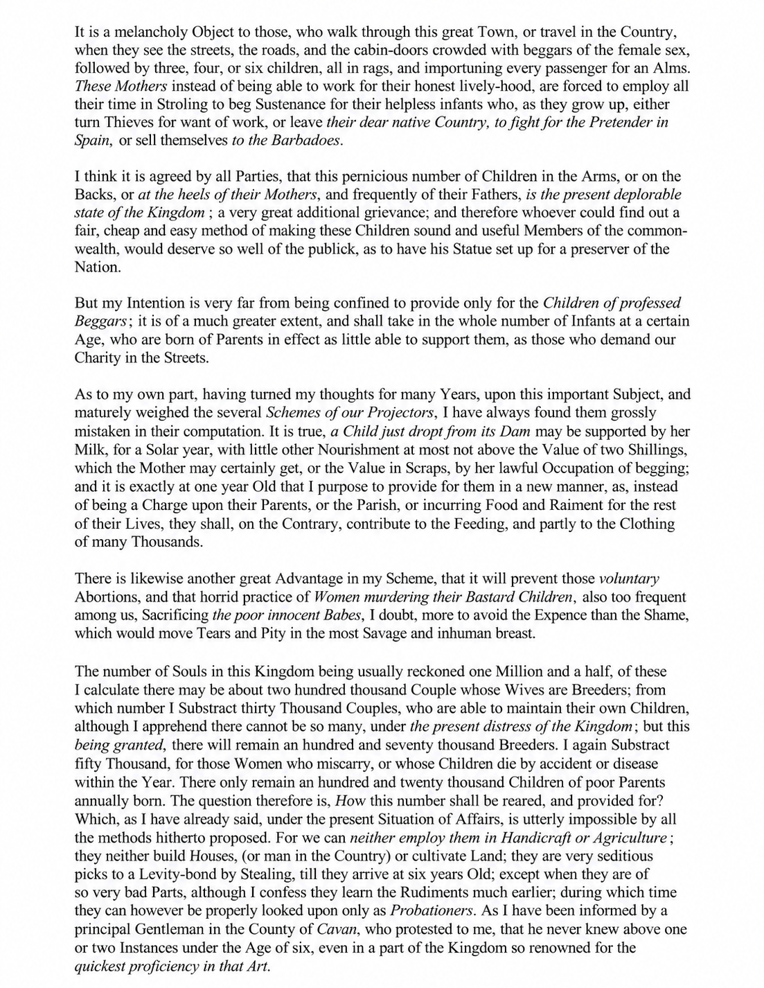 A Modest Proposal Essay