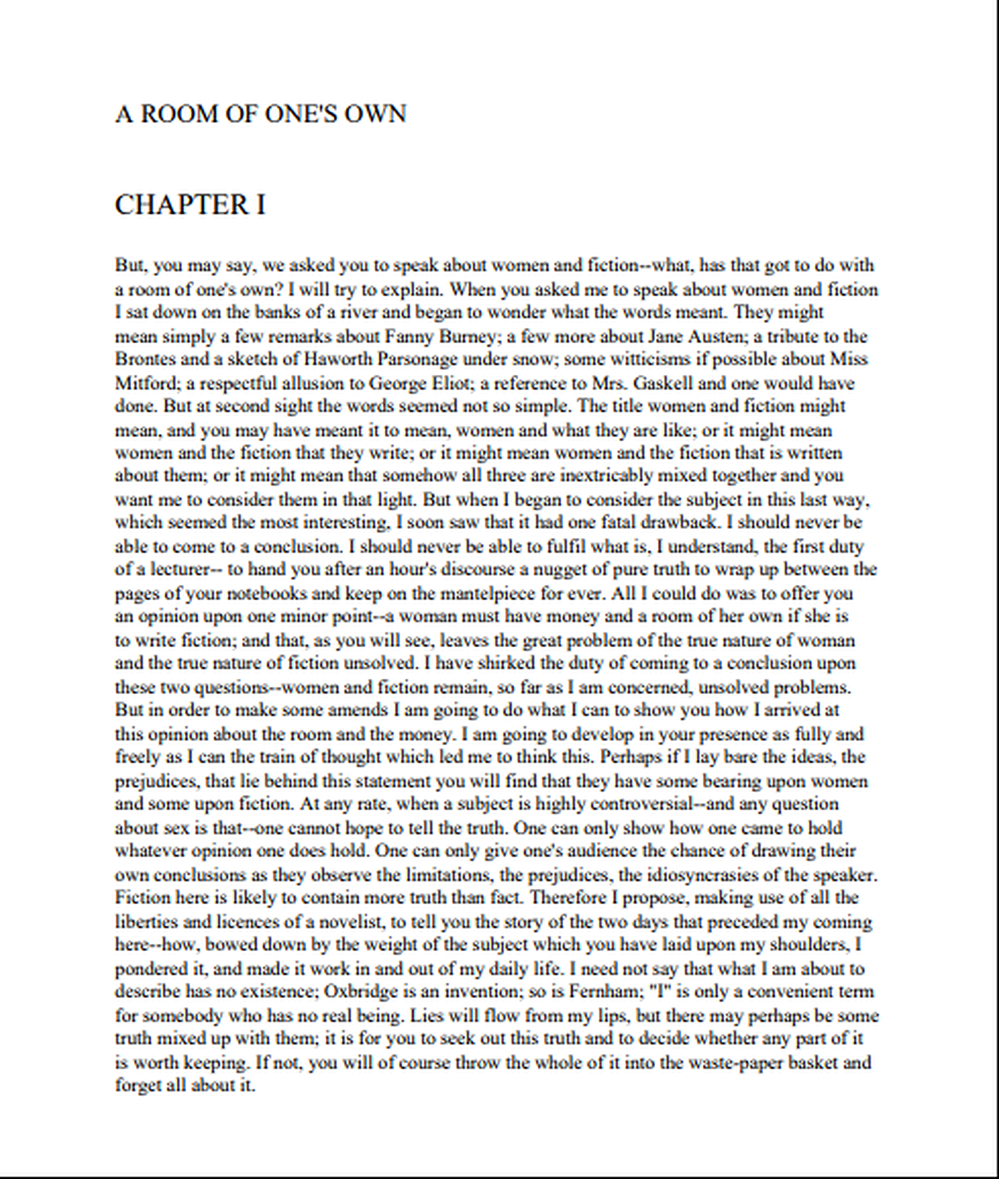 A Room of One's Own Essay - Free AI Essay Generator, 50+ Real Essay Examples