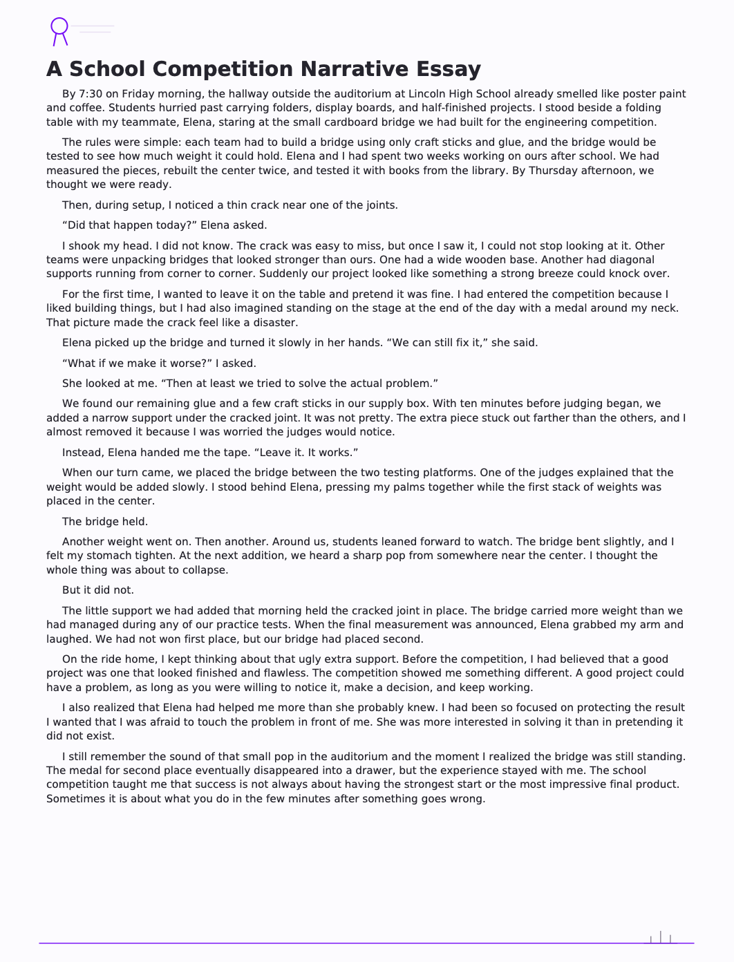 A School Competition Narrative Essay - Free AI Narrative Essay Generator, 50+ Real Narrative Essay Examples