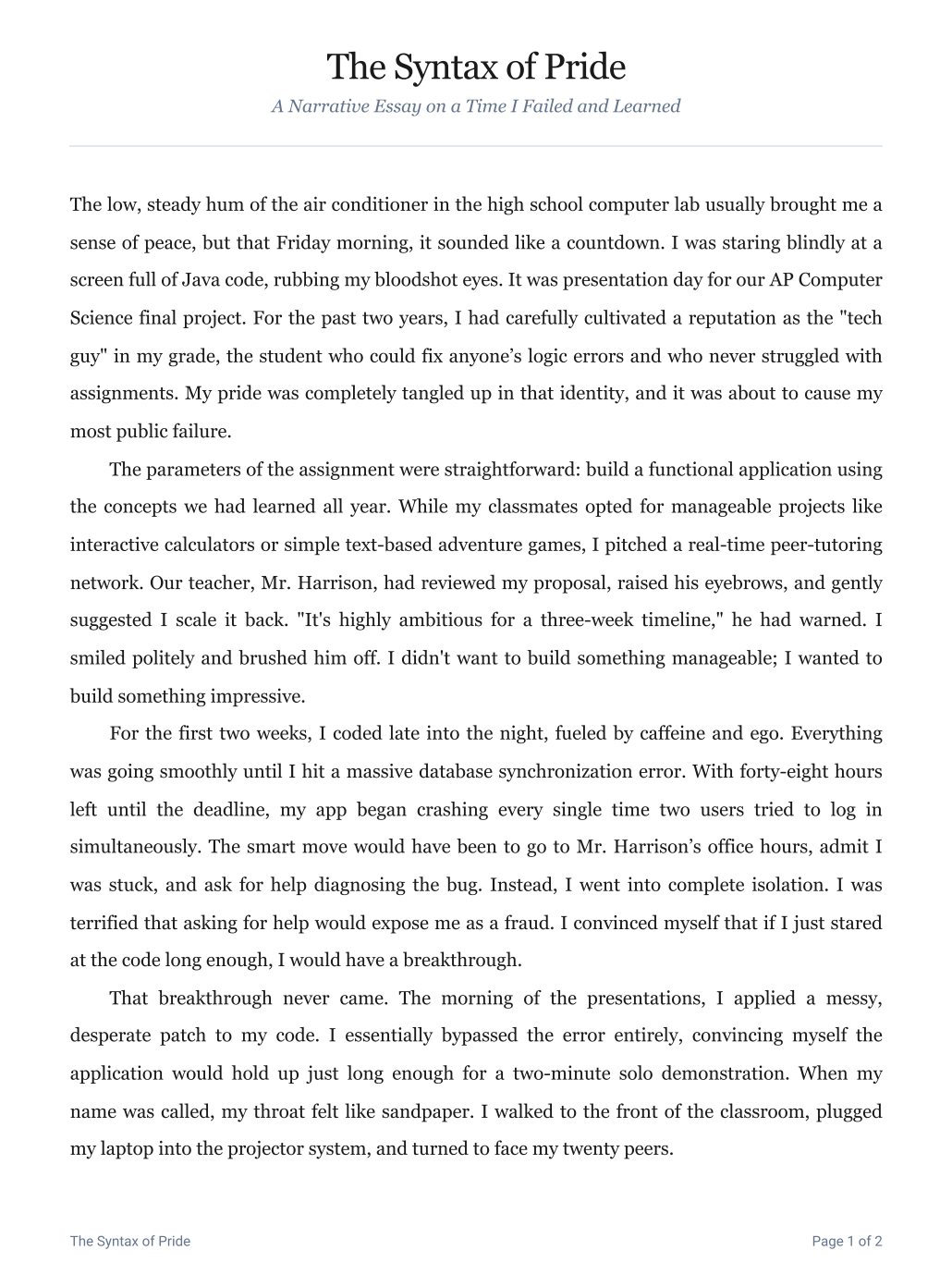 Integrity Values Examples A Lesson I Learned From My Teacher Narrative Essay - AI Narrative Essay ...