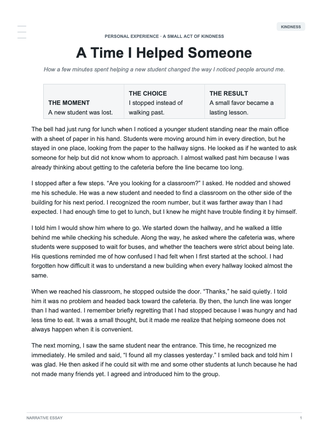 A Time I Helped Someone Narrative Essay - Free AI Narrative Essay Generator, 50+ Real Narrative Essay Examples