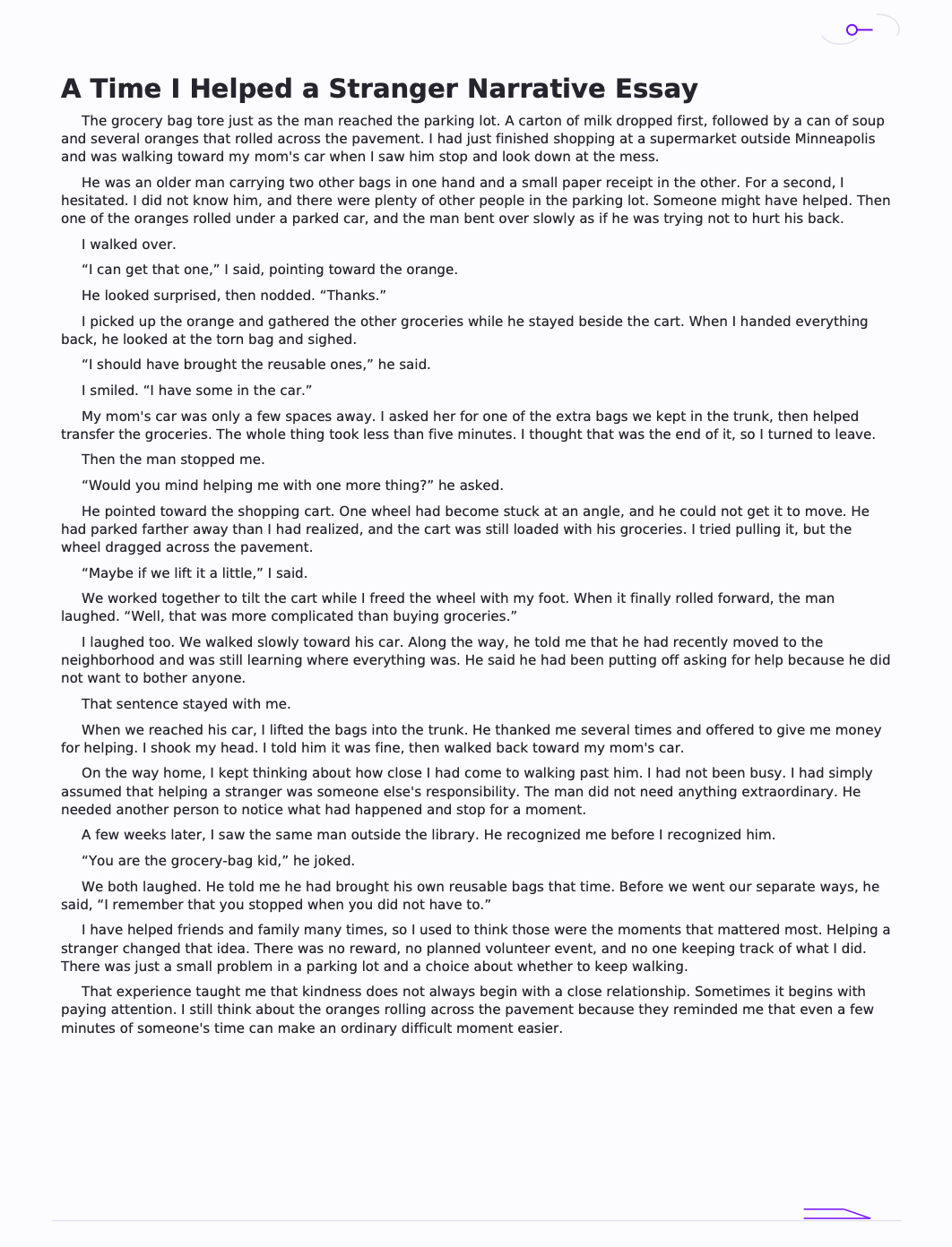A Time I Helped a Stranger Narrative Essay - Free AI Narrative Essay Generator, 50+ Real Narrative Essay Examples