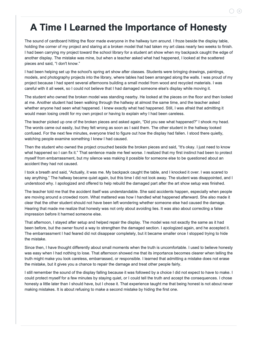 A Time I Learned the Importance of Honesty Narrative Essay - Free AI Narrative Essay Generator, 50+ Real Narrative Essay Examples