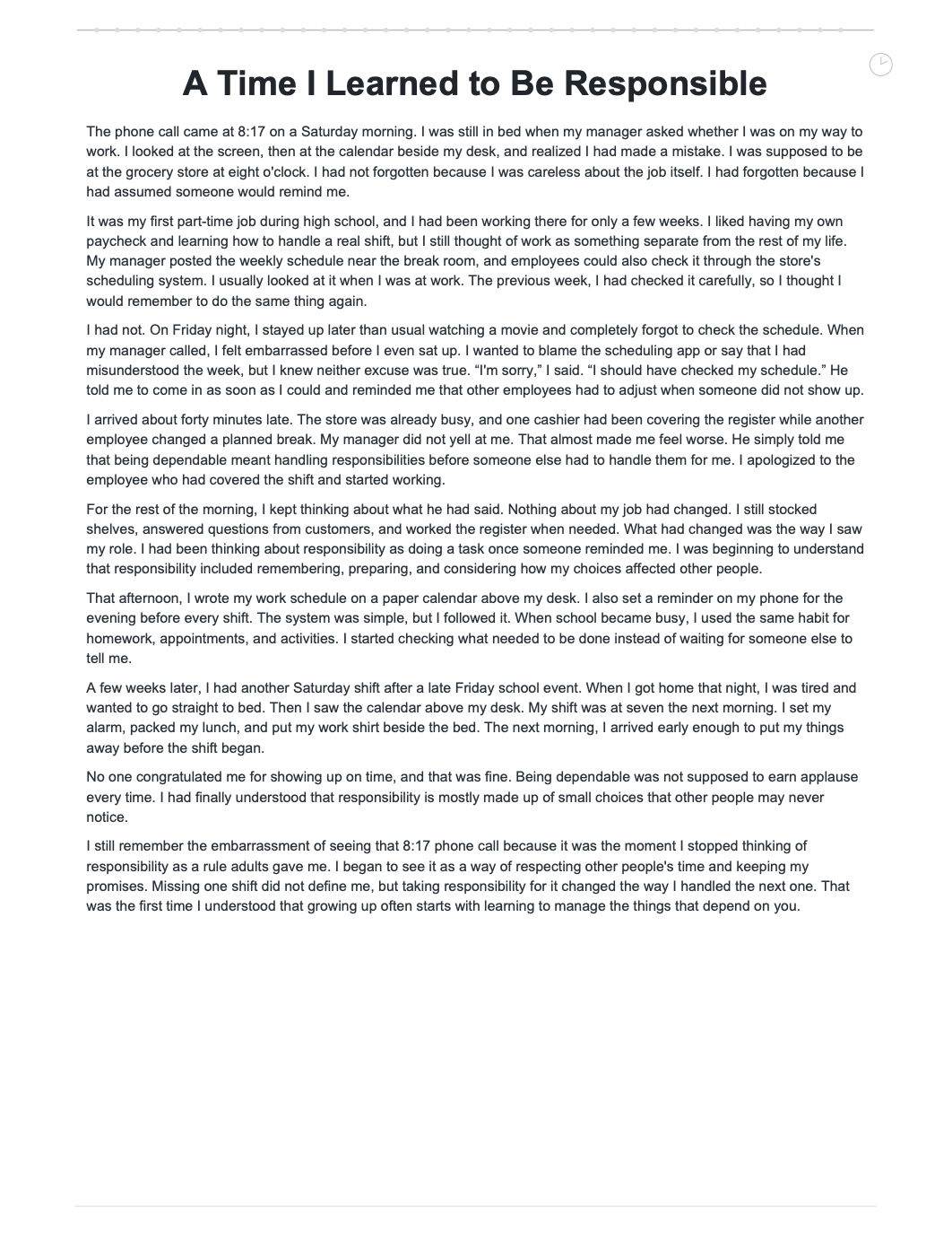 Integrity Values Examples A Lesson I Learned From My Teacher Narrative Essay - AI Narrative Essay ...