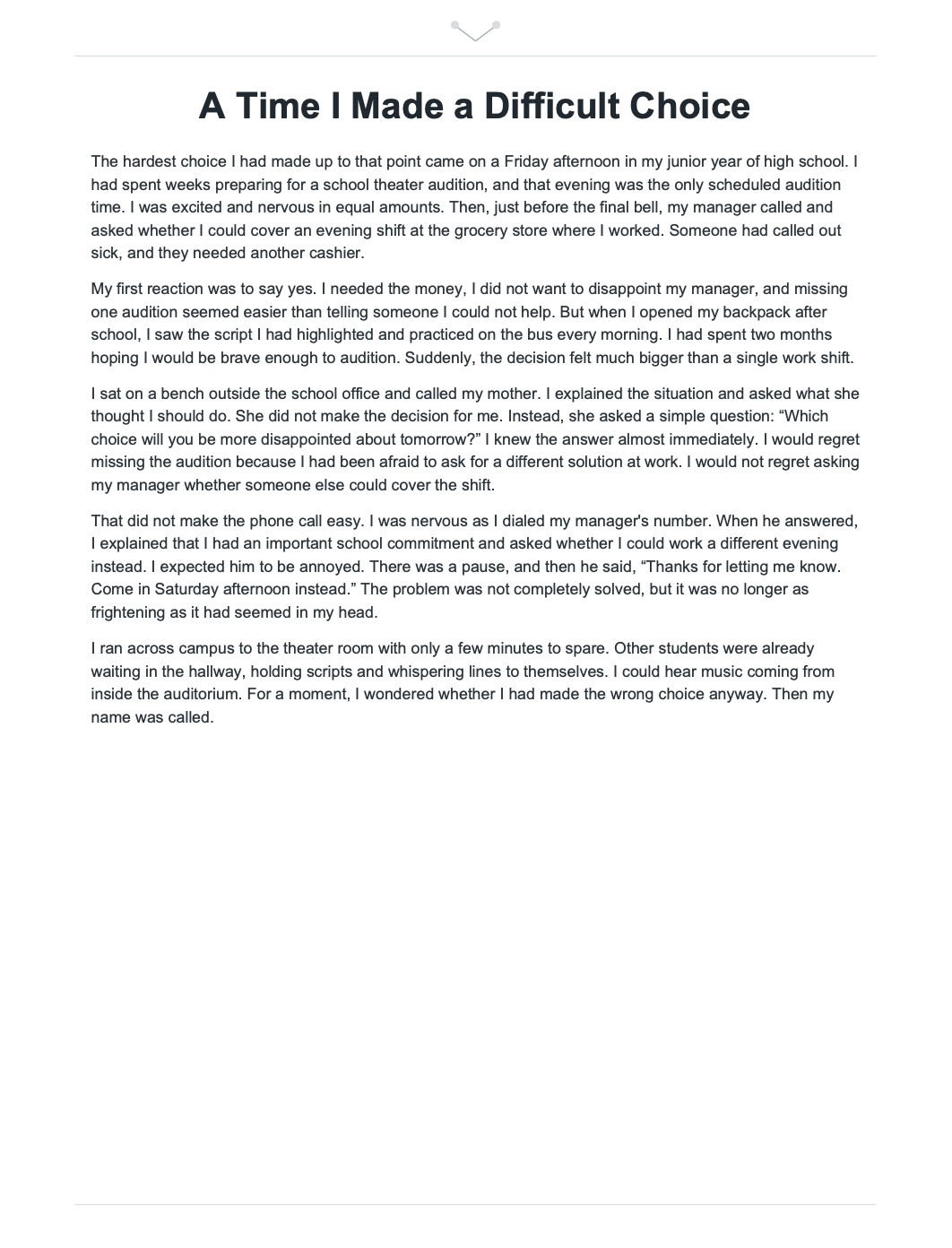 A Time I Made a Difficult Choice Narrative Essay - Free AI Narrative Essay Generator, 50+ Real Narrative Essay Examples