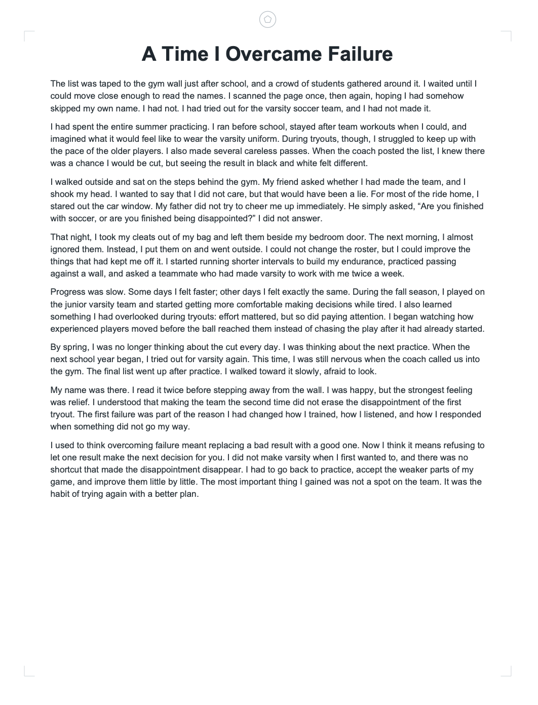 A Time I Overcame Failure Narrative Essay - Free AI Narrative Essay Generator, 50+ Real Narrative Essay Examples