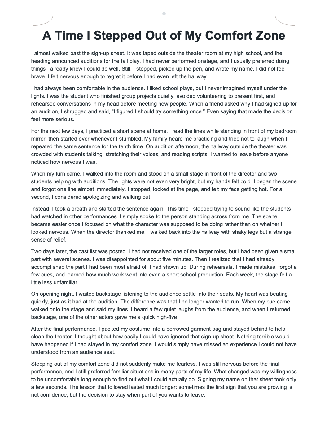 A Time I Stepped Out of My Comfort Zone Narrative Essay - Free AI Narrative Essay Generator, 50+ Real Narrative Essay Examples