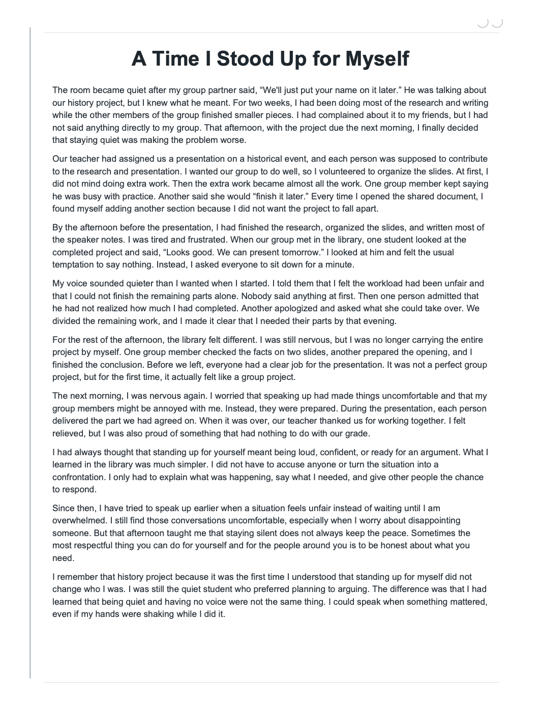 A Time I Stood Up for Myself Narrative Essay - Free AI Narrative Essay Generator, 50+ Real Narrative Essay Examples