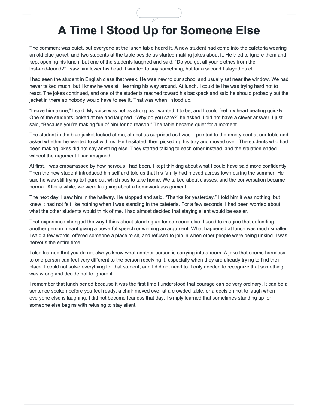 A Time I Stood Up for Someone Else Narrative Essay - Free AI Narrative Essay Generator, 50+ Real Narrative Essay Examples