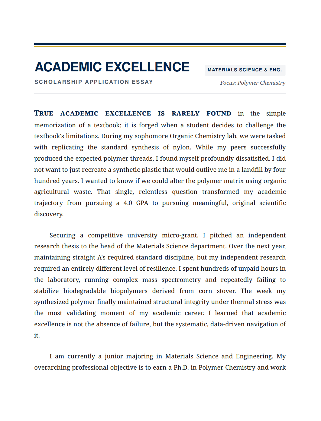 Academic Excellence Scholarship Essay - Free AI Scholarship Essay Generator, 50+ Real Scholarship Essay Examples