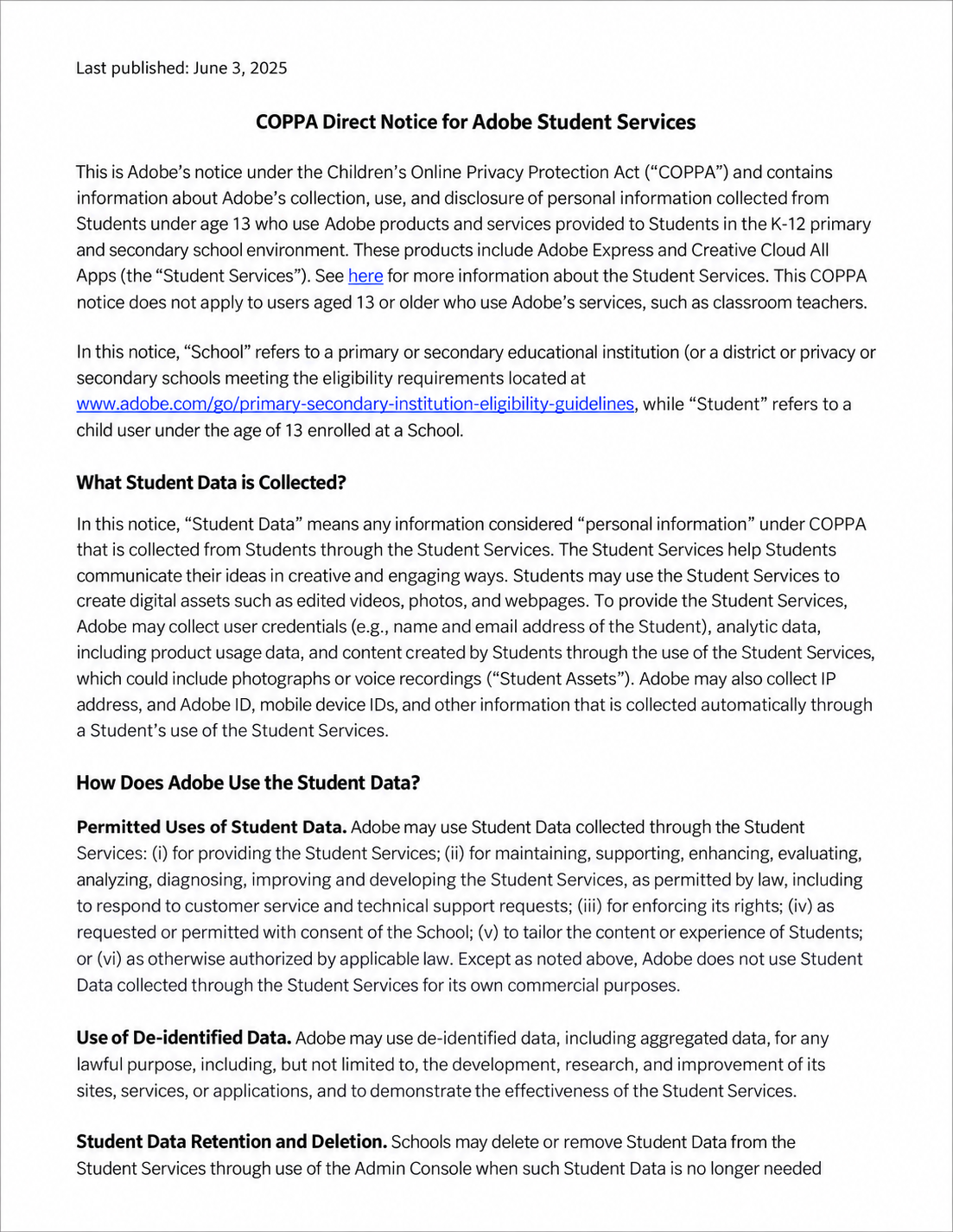 Adobe COPPA Direct Notice for Student Services - Free AI Notice Generator, 50+ Real Notice Examples