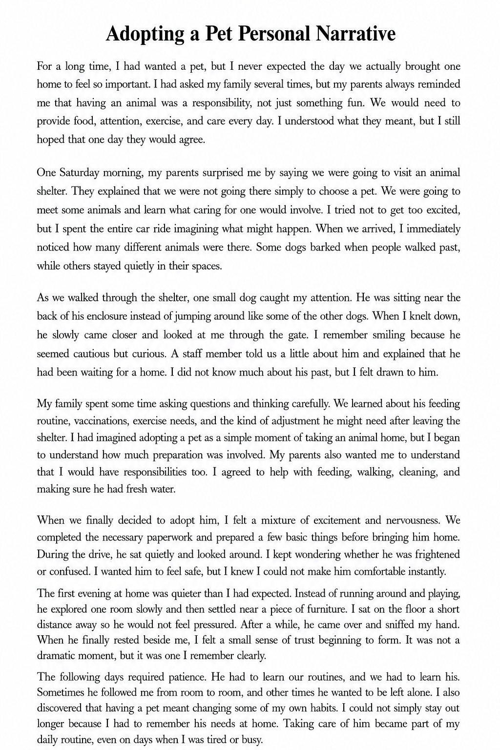 Adopting a Pet Personal Narrative - Free AI Personal Narrative Generator, 50+ Real Personal Narrative Examples