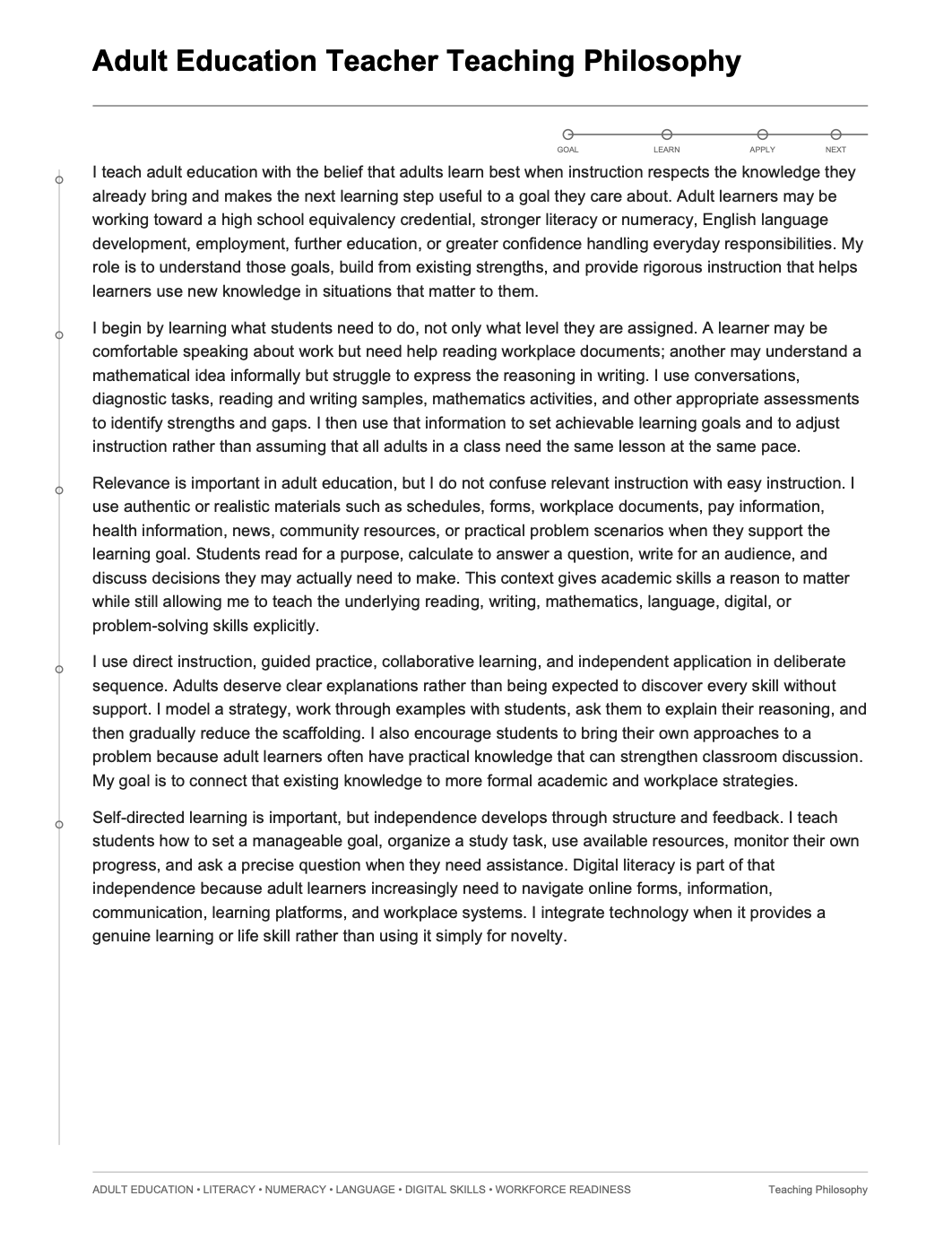 Adult Education Teacher Teaching Philosophy - AI Teaching Philosophy Generator, 50+ Real Teaching Philosophy Examples