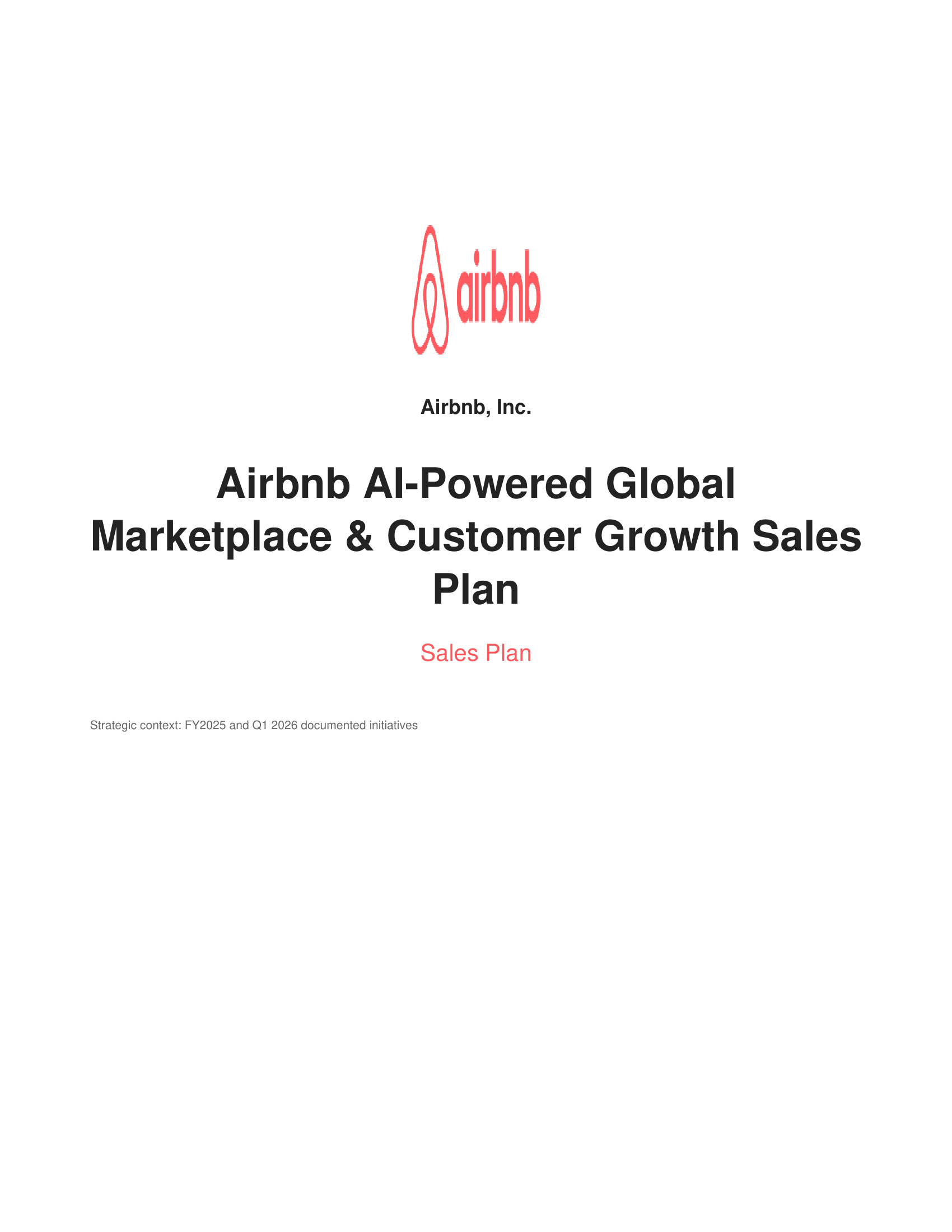 Airbnb AI-Powered Global Marketplace & Customer Growth Sales Plan - Free AI Sales Plan Generator, 50+ Real Sales Plan Examples