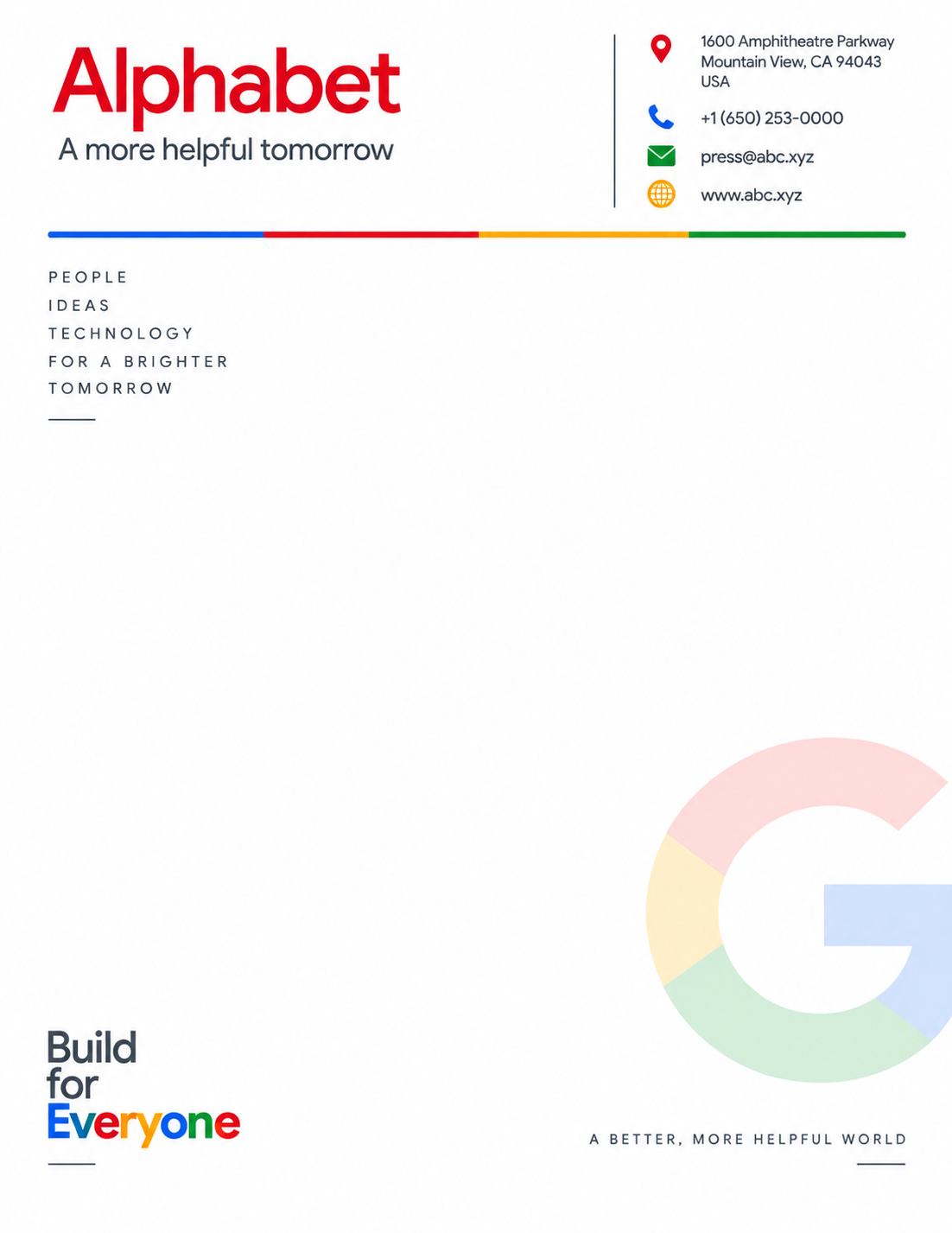 Alphabet (Google) Letterhead - Free AI Letterhead Generator, 50+ Real Letterhead Examples