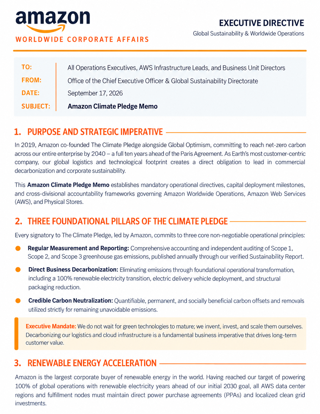 Amazon Climate Pledge Memo - Free AI Memo Generator, 50+ Real Memo Examples
