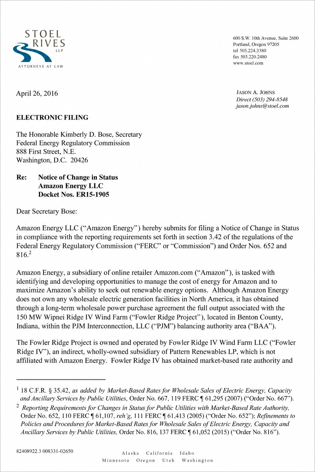 Amazon Energy LLC Notice of Change in Status - Free AI Notice Generator, 50+ Real Notice Examples