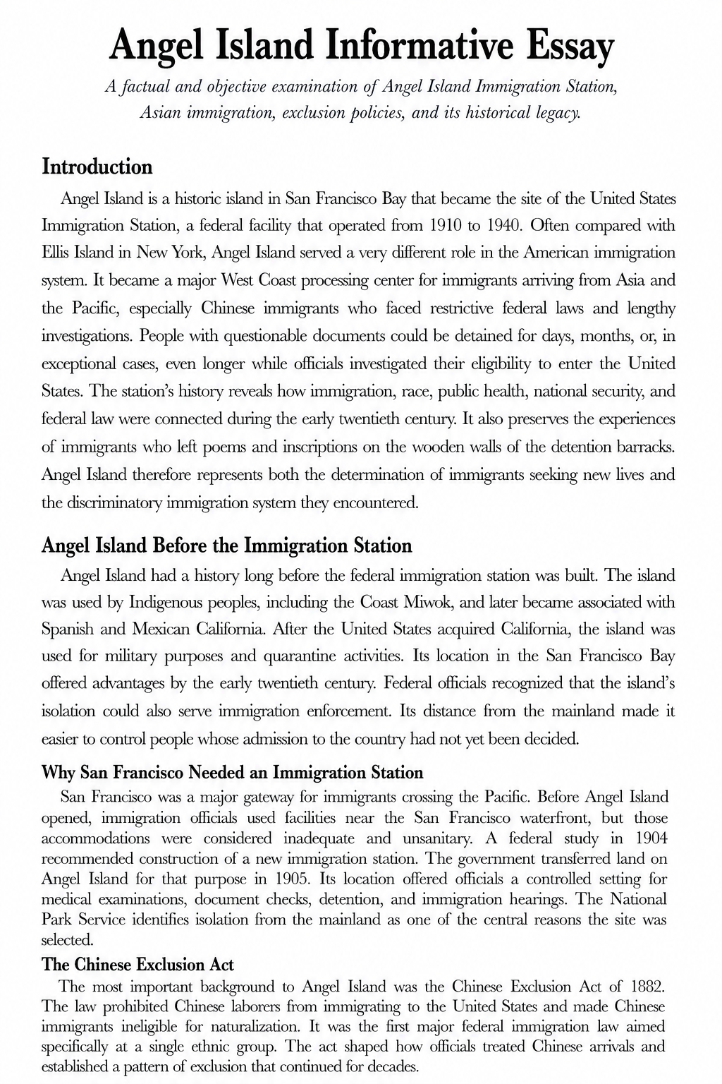Angel Island Informative Essay - Free AI Informative Essay Generator, 50+ Real Informative Essay Examples