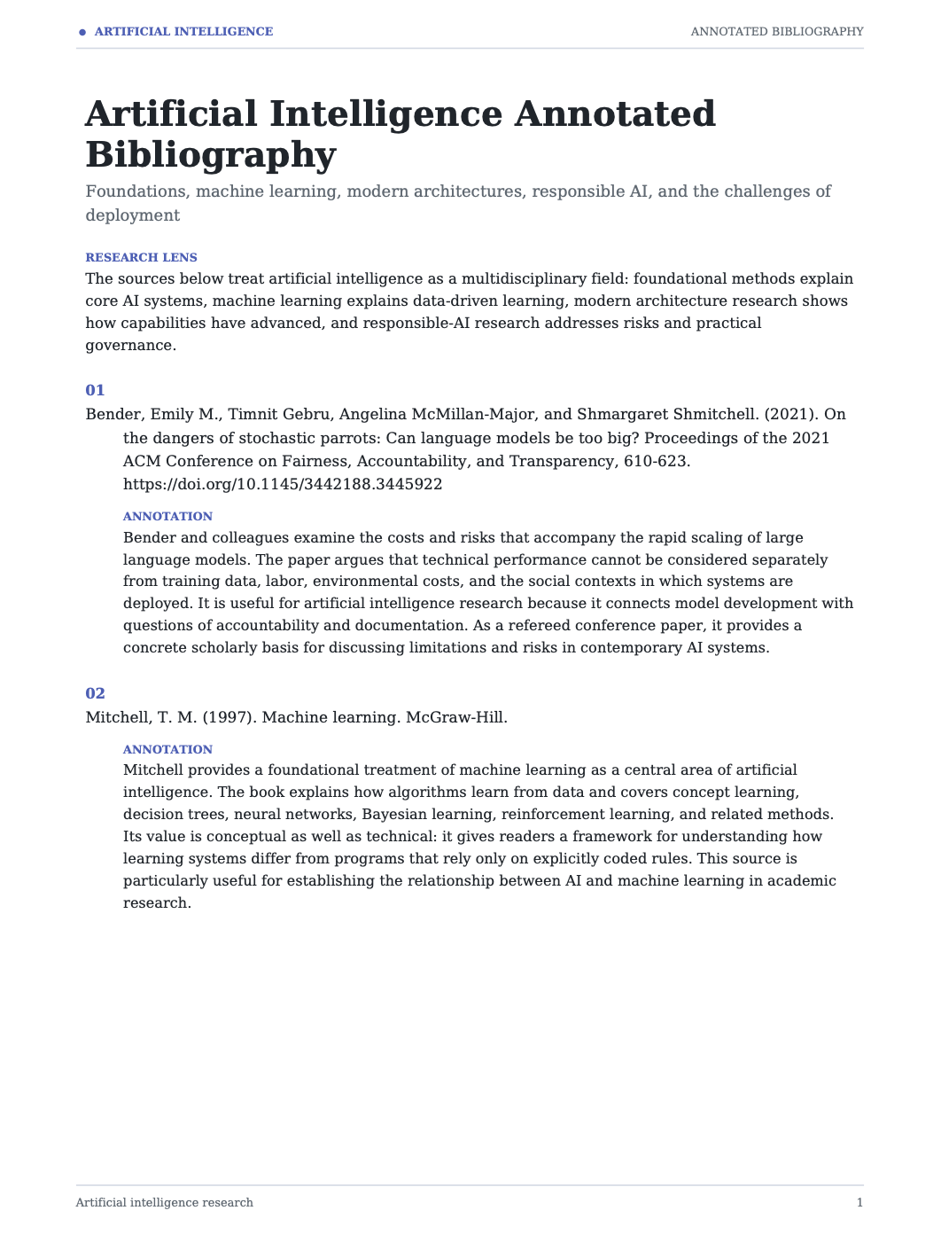Artificial Intelligence Annotated Bibliography - Free AI Annotated Bibliography Generator, 50+ Real Annotated Bibliography Examples