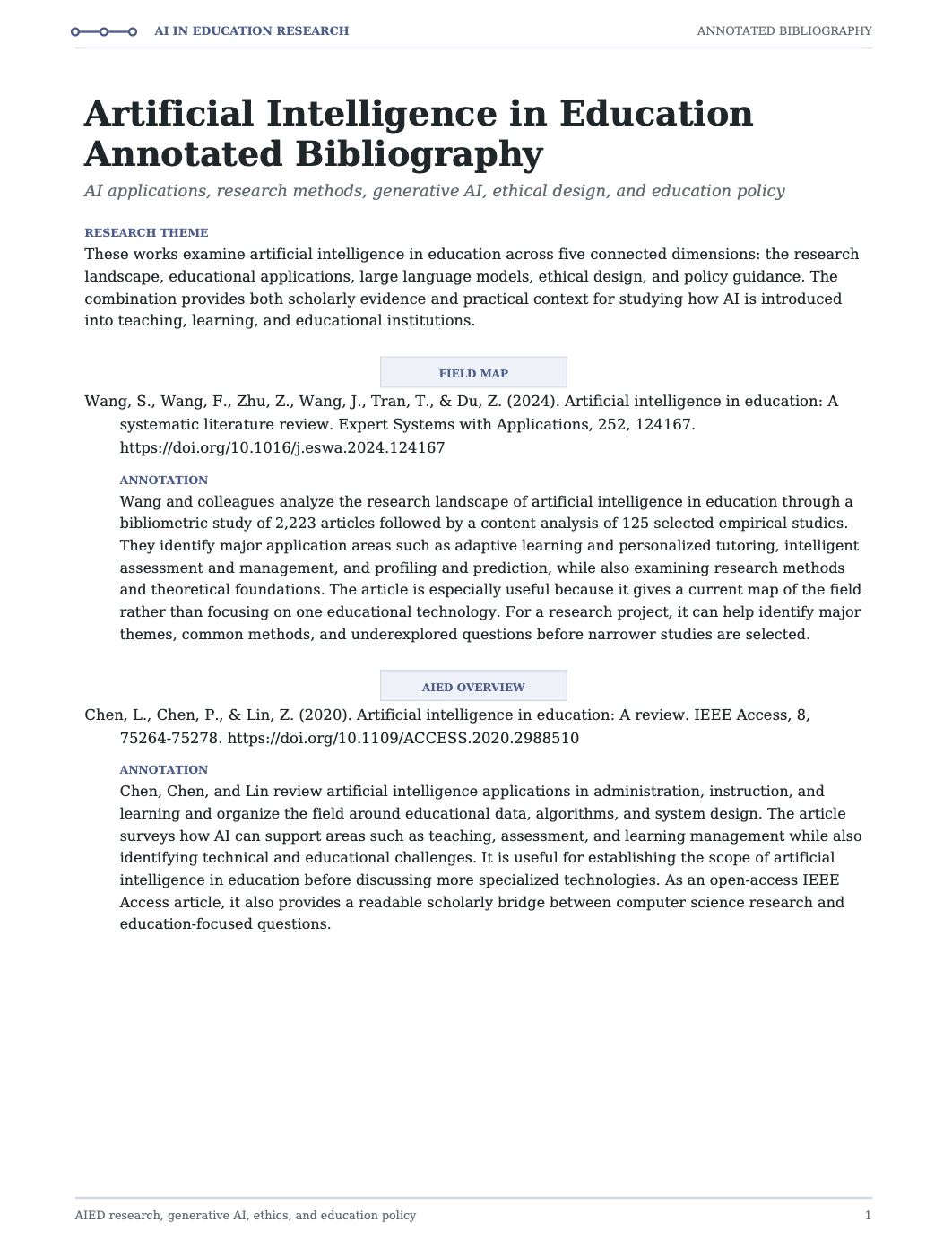 Artificial Intelligence in Education Annotated Bibliography - Free AI Annotated Bibliography Generator, 50+ Real Annotated Bibliography Examples