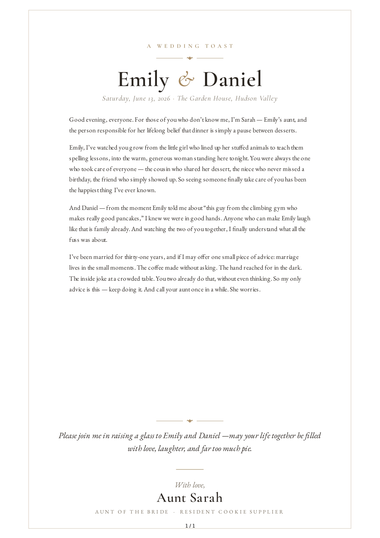 Aunt Wedding Toast - Free AI Wedding Toast Generator, 50+ Real Wedding Toast Examples