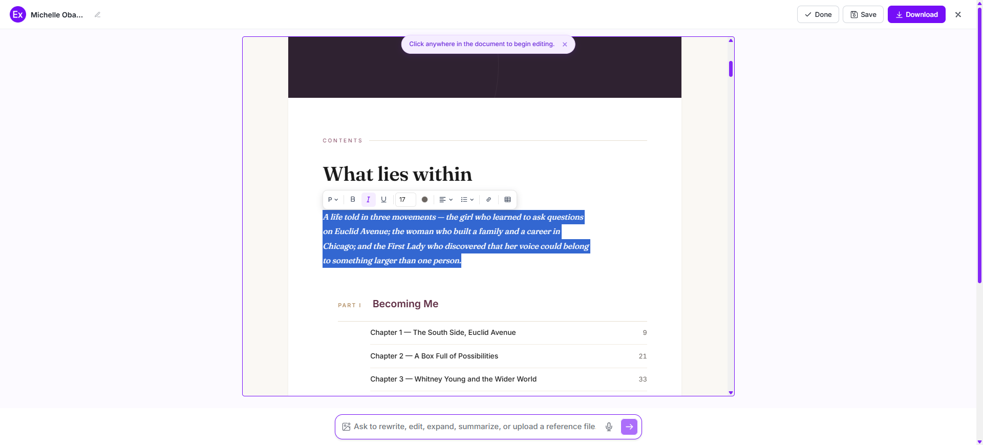 Customize The Autobiography In The Online Editor
