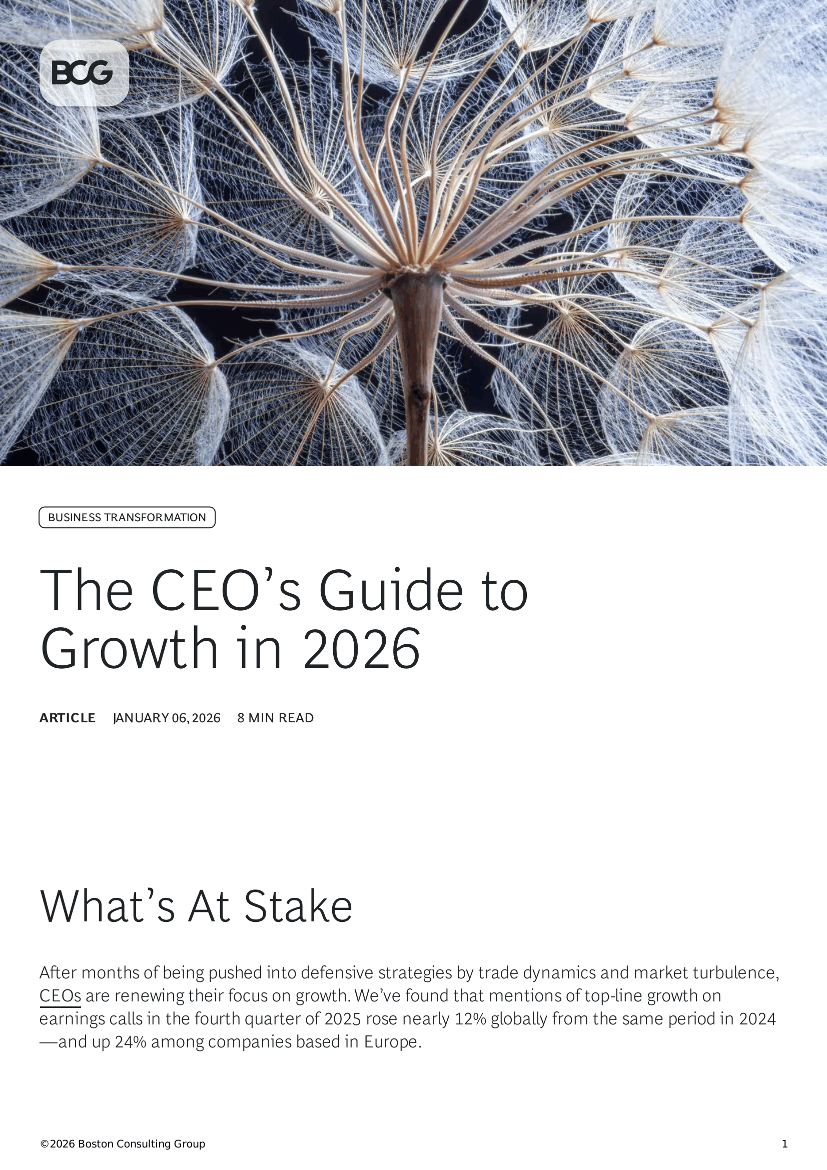 BCG The CEO’s Guide to Growth in 2026 - Free AI Guide Generator, 50+ Real Guide Examples