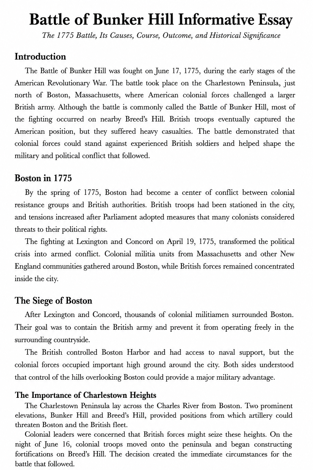 Battle of Bunker Hill Informative Essay - Free AI Informative Essay Generator, 50+ Real Informative Essay Examples