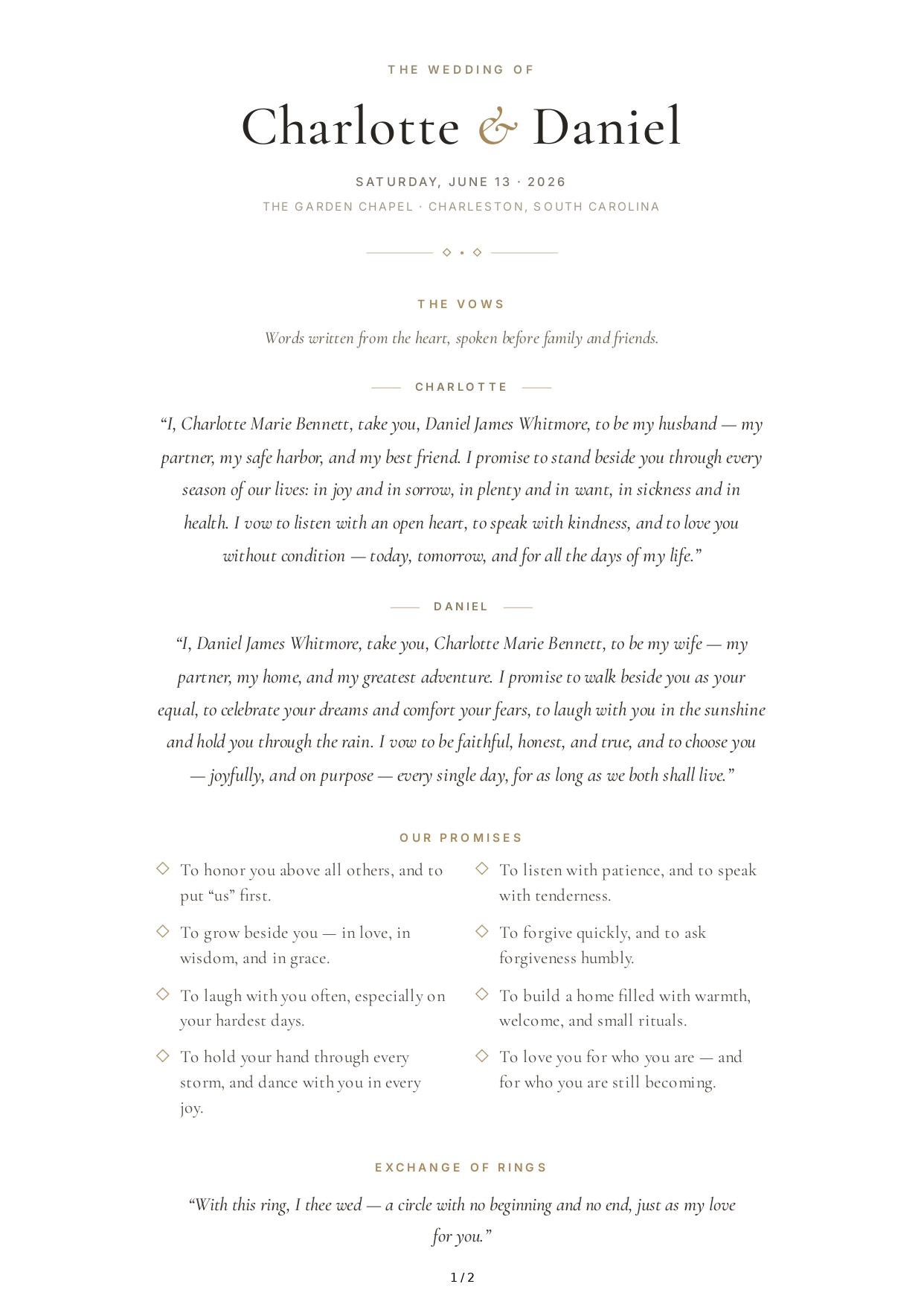Beautiful Wedding Vows - Free AI Wedding Vows Generator, 50+ Real Wedding Vows Examples