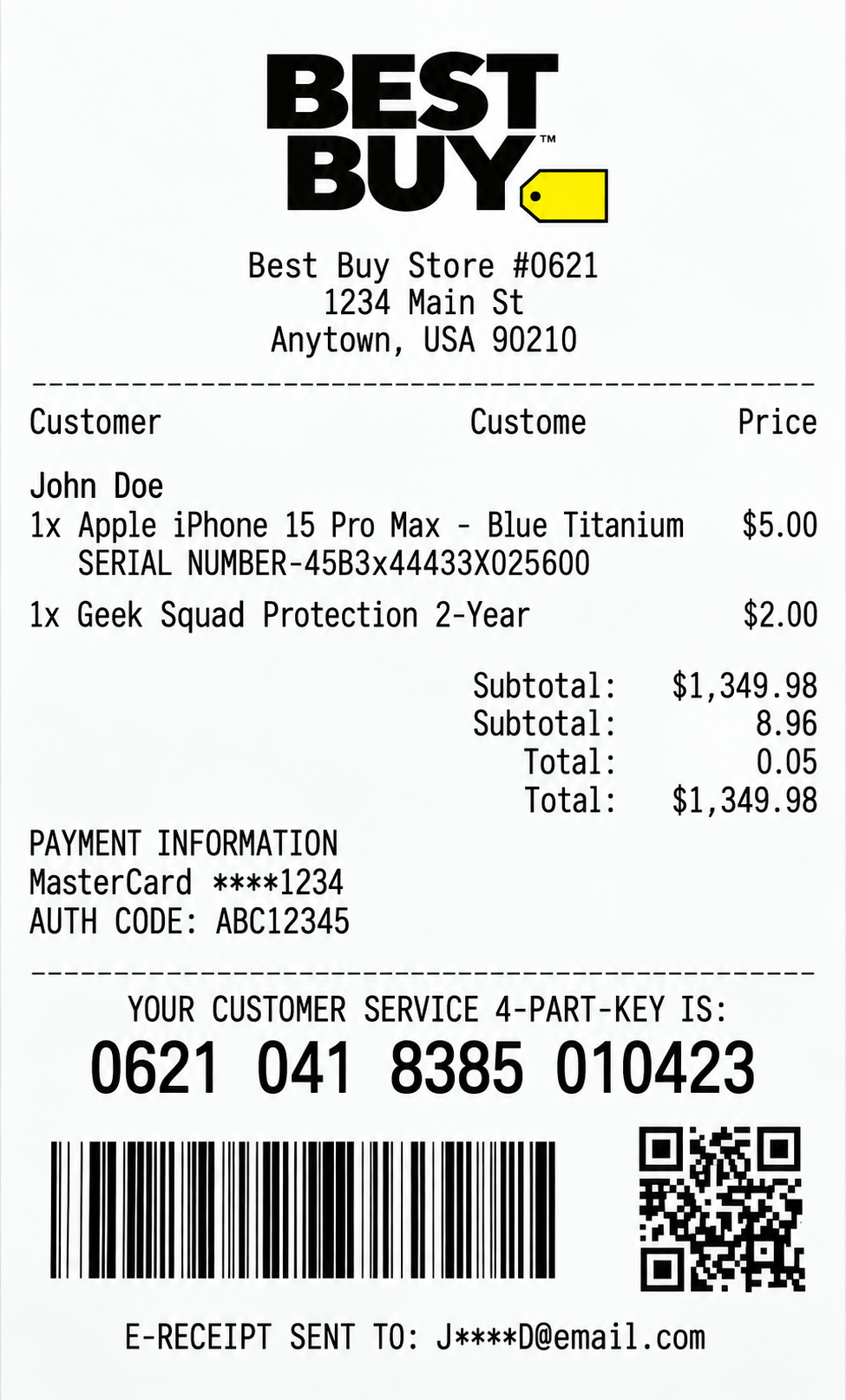Best Buy 4-Part Key Hybrid Receipt - Free AI Receipt Generator, 50+ Real Receipt Examples