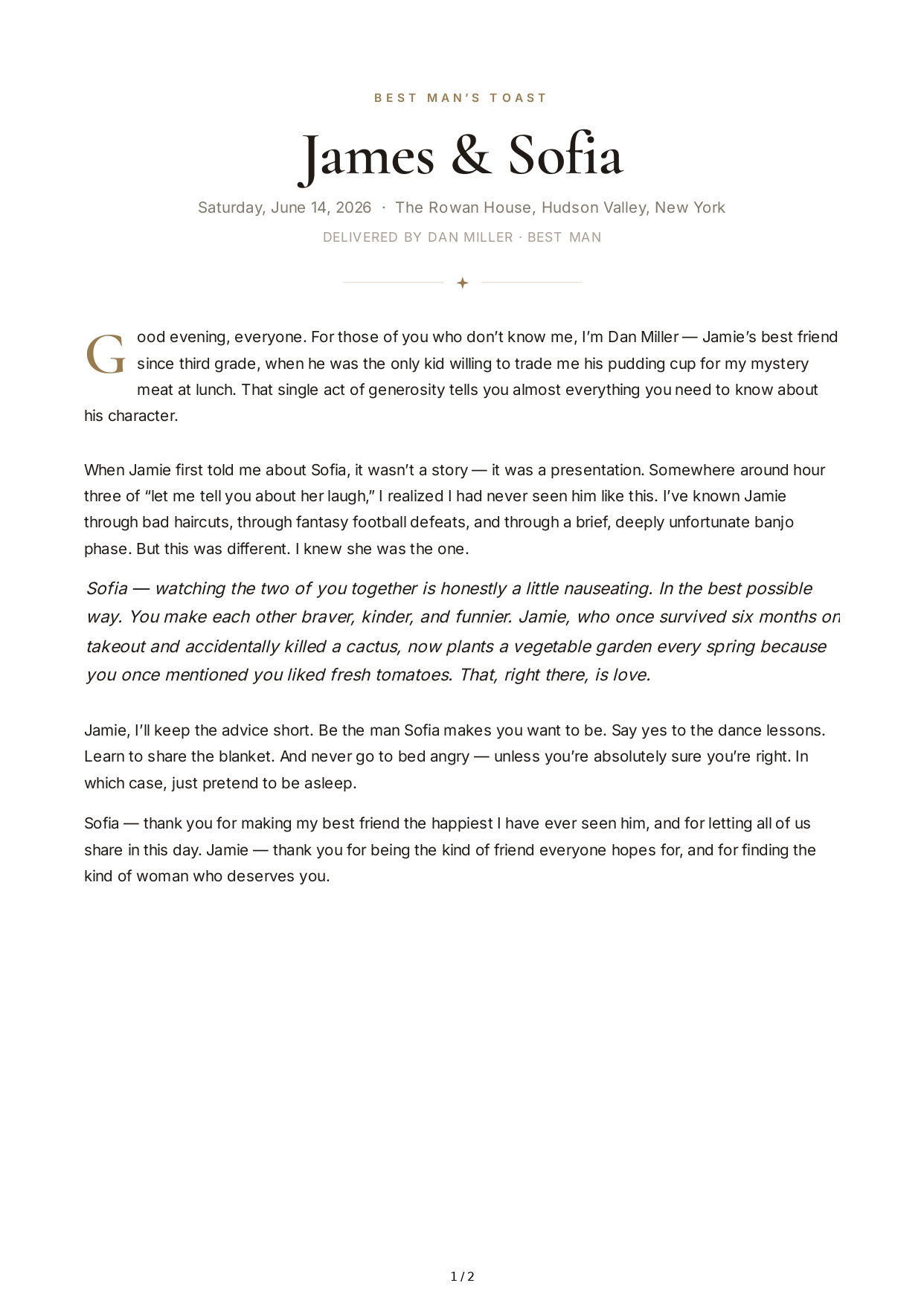 Best Man Wedding Toast - Free AI Wedding Toast Generator, 50+ Real Wedding Toast Examples
