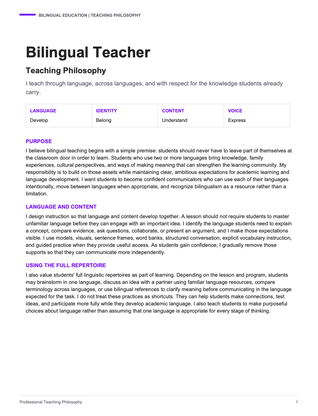 Bilingual Teacher Teaching Philosophy - AI Teaching Philosophy Generator, 50+ Real Teaching Philosophy Examples