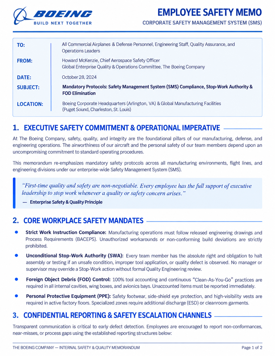Boeing Employee Safety Memo - Free AI Memo Generator, 50+ Real Memo Examples