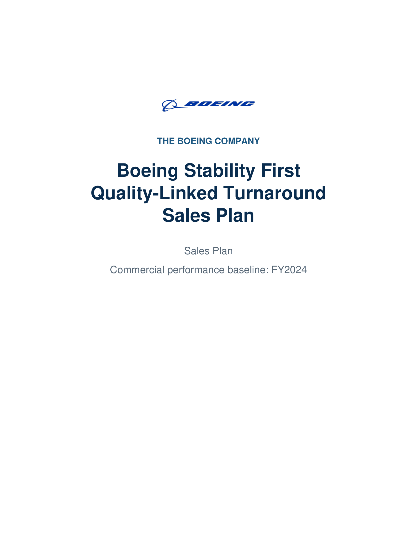 Boeing Stability First Quality-Linked Turnaround Sales Plan - Free AI Sales Plan Generator, 50+ Real Sales Plan Examples